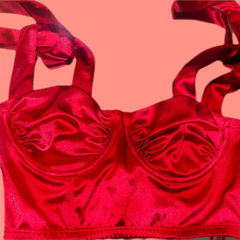Adika Bold Red Satin Crop Top